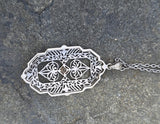 14k white gold Deco c.1920's diamond filigree necklace pendant