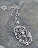 14k white gold Deco c.1920's diamond filigree necklace pendant