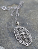 14k white gold Deco c.1920's diamond filigree necklace pendant