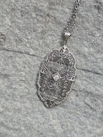 14k white gold Deco c.1920's diamond filigree necklace pendant