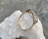 18k two tone 3 diamond estate Deco c.1930's ring
