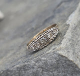 18k two tone 3 diamond estate Deco c.1930's ring