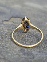 18ct gold two tone Deco estate sapphire & diamond navette target ring