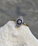 18ct gold two tone Deco estate sapphire & diamond navette target ring