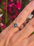 18ct gold two tone Deco estate sapphire & diamond navette target ring