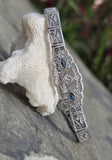 10k white gold Deco filigree diamond & blue sapphire antique bracelet