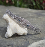 10k white gold Deco filigree diamond & blue sapphire antique bracelet
