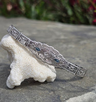 10k white gold Deco filigree diamond & blue sapphire antique bracelet