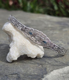 10k white gold Deco filigree diamond & blue sapphire antique bracelet
