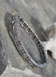 10k white gold Deco filigree diamond & blue sapphire antique bracelet