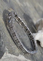 10k white gold Deco filigree diamond & blue sapphire antique bracelet