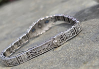 10k white gold Deco filigree diamond & blue sapphire antique bracelet