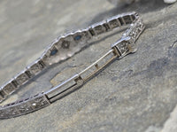 10k white gold Deco filigree diamond & blue sapphire antique bracelet