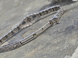 10k white gold Deco filigree diamond & blue sapphire antique bracelet