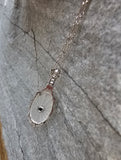 14k white gold Deco c.1920's filigree etched quartz & diamond pendant necklace