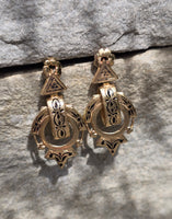 Victorian 14k yellow gold enamel dangle earrings