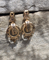 Victorian 14k yellow gold enamel dangle earrings