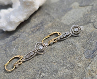 18k gold two tone Deco filigree diamond lever back earrings