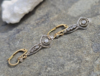 18k gold two tone Deco filigree diamond lever back earrings