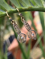 18k gold two tone Deco filigree diamond lever back earrings