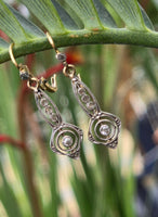18k gold two tone Deco filigree diamond lever back earrings