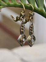 18k gold two tone Deco filigree diamond lever back earrings