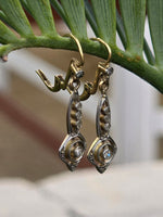 18k gold two tone Deco filigree diamond lever back earrings