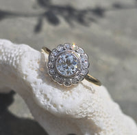 platinum and 18ct gold European cut diamond antique engagement wedding ring - apx .81ct tw
