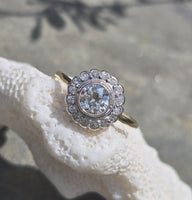 platinum and 18ct gold European cut diamond antique engagement wedding ring - apx .81ct tw