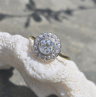 platinum and 18ct gold European cut diamond antique engagement wedding ring - apx .81ct tw