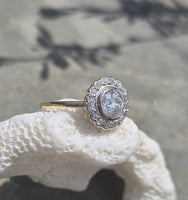 platinum and 18ct gold European cut diamond antique engagement wedding ring - apx .81ct tw