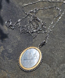 Platinum & 18ct two tone carved religious & seed pearl estate necklace pendant