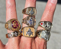 10k gold two tone vintage Deco Masonic Freemason Ring
