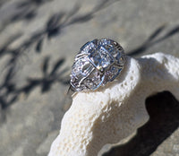Platinum Art Deco c.1920's filigree European cut diamond ring