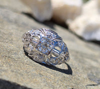 Platinum Art Deco c.1920's filigree European cut diamond ring