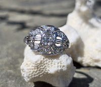 Platinum Art Deco c.1920's filigree European cut diamond ring