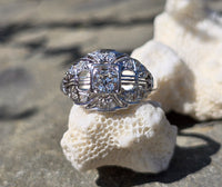 Platinum Art Deco c.1920's filigree European cut diamond ring