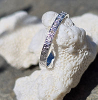18k white gold 2mm 9 diamond vintage engraved wedding band