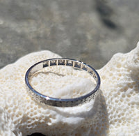 18k white gold 2mm 9 diamond vintage engraved wedding band