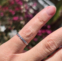 18k white gold 2mm 9 diamond vintage engraved wedding band