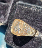 10k gold two tone vintage Deco Masonic Freemason Ring