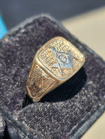 10k gold two tone vintage Deco Masonic Freemason Ring