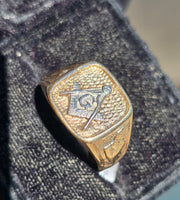 10k gold two tone vintage Deco Masonic Freemason Ring