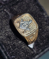10k gold two tone vintage Deco Masonic Freemason Ring