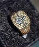 10k gold two tone vintage Deco Masonic Freemason Ring