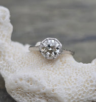 Platinum Art Deco c.1920's filigree European cut diamond solitaire ring