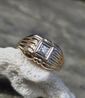 10k gold two tone Deco Euro cut diamond estate ring
