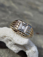 10k gold two tone Deco Euro cut diamond estate ring