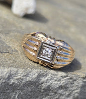 10k gold two tone Deco Euro cut diamond estate ring