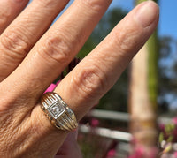 10k gold two tone Deco Euro cut diamond estate ring